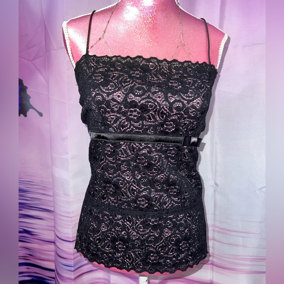 vintage pink & black lace cami top - Picture 2 of 5